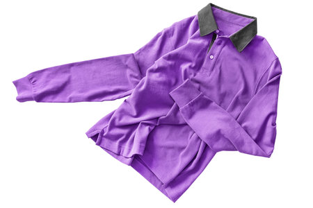Purple cotton long sleeve shirt folded isolated on white backgroundの写真素材