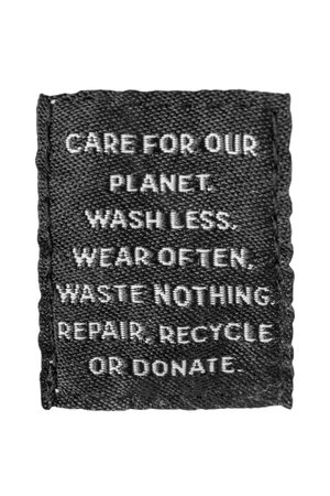 Care instructions patch label isolated on white backgroundの写真素材