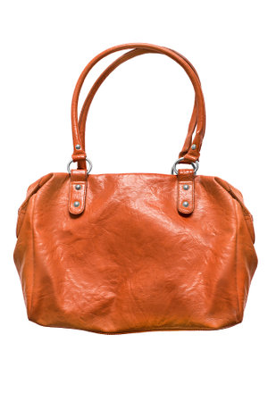 Brown leather large casual bag isolated on white backgroundの写真素材