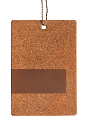 Blank brown price tag label isolated on white backgroundの写真素材