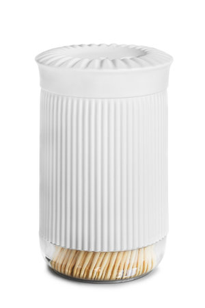 White ceramic toothpick holder isolated on white backgroundの写真素材