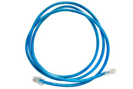 Rolled rj-45 ethernet connection cable isolated on white background