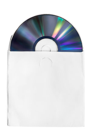 Compact disc in white blank paper cover isolated on white background