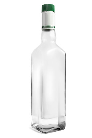 Empty gin glass bottle isolated on white backgroundの写真素材