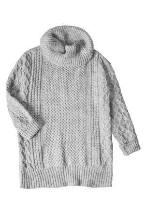 Gray wool warm oversize knit sweater isolated on white backgroundの写真素材