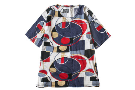 Colorful oversized t-shirt with abstract print isolated over whiteの写真素材