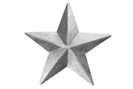 Silver shine christmas star isolated on white backgroundの写真素材
