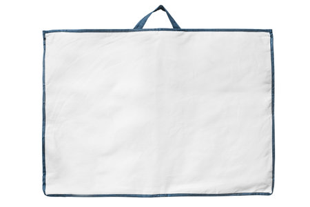 Blank white fiber cover bag isolated on white backgroundの写真素材