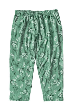 Green cotton printed pajama short pants isolated over whiteの写真素材