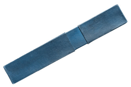 Old blue pencil box isolated on white background