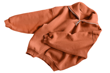 Brown oversized zip neck sweatshirt isolated on white backgroundの写真素材