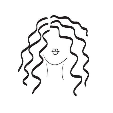 Hand drawn woman with beautiful hair and nice full lips icon illustration, perfect for hairdressers, salons, stylists, fashion magazinesのイラスト素材