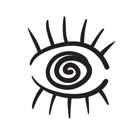 Hand drawn eyes set illustration black and white with spiral in the centerのイラスト素材