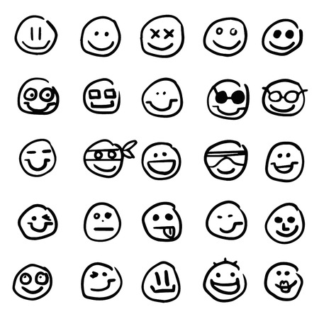 Hand drawn faces doodle symbol scribble icon symbol illustration black linesのイラスト素材