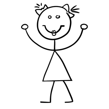 Hand drawn girl doodle symbol scribble icon symbol illustration black linesのイラスト素材