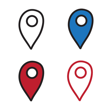 Geotag set doodle graphics vector icon hand drawn illustration black lines.のイラスト素材