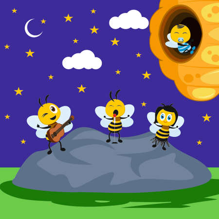 bee group singing at nightのイラスト素材