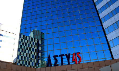 patterns of office in building windows in sapporo.jpのeditorial素材