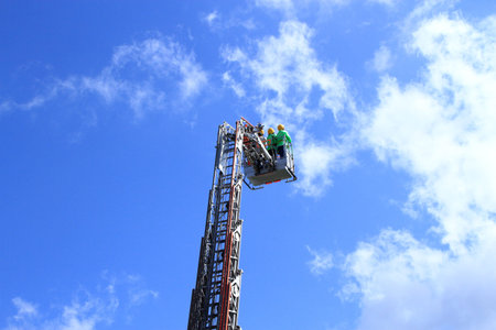 Ladder truck of emergency drillsの写真素材