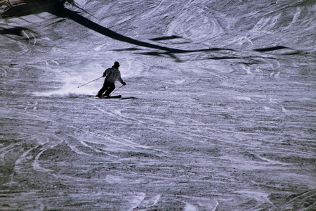 Scenery of people enjoying skiing at the ski area in Sapporoの写真素材