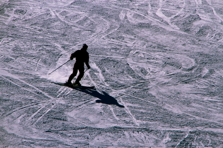 Scenery of people enjoying skiing at the ski area in Sapporoの写真素材