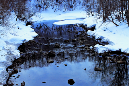 Of winter of in Hokkaido, Niseko of the river landscapeの写真素材