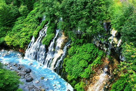 Shirahige Falls in Biei in Hokkaido, Japanの写真素材