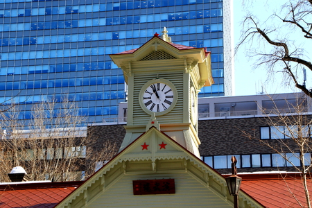 Landscape of Sapporo clock tower in winterの写真素材