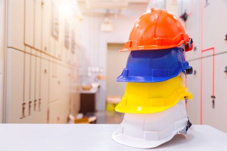 Standard construction safety equipment in control room, Construction and Safety Concept.の写真素材