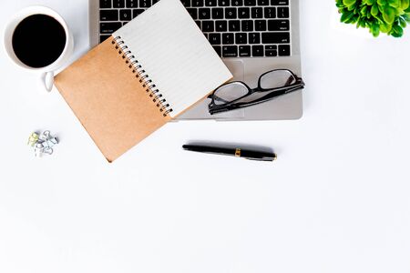 Top view of Office desk modern with workspace in office with copy space, flat lay.の写真素材