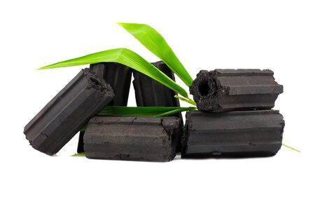 Natural wood charcoal,Bamboo charcoal powder has medicinal properties with traditional charcoal isolated on white background - Imageの写真素材