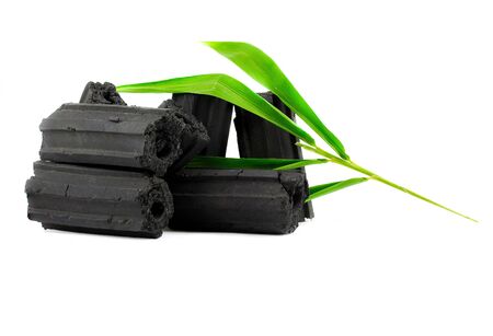 Natural wood charcoal,Bamboo charcoal powder has medicinal properties with traditional charcoal isolated on white background - Imageの写真素材