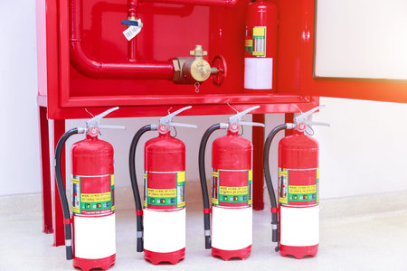fire extinguishers available in fire emergencies.の写真素材