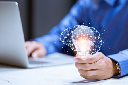 Business women holding light bulbs, ideas of new ideas with innovative technology and creativity.