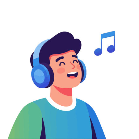 Young man listening to music with headphones.のイラスト素材