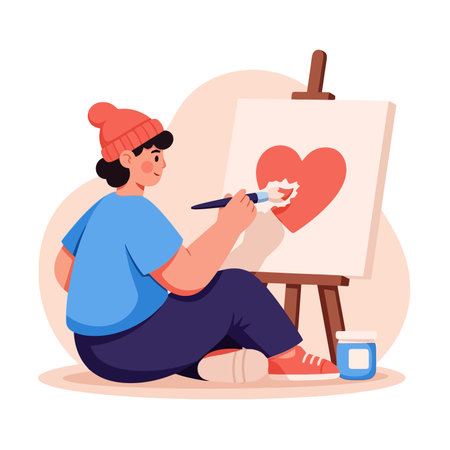 Young artist drawing a heart on canvas.のイラスト素材