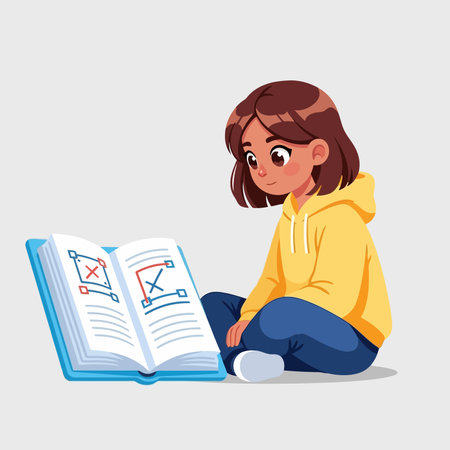Girl reading a book. Cute cartoon character.のイラスト素材