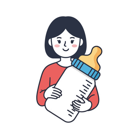 Illustration of a woman holding a baby bottle.のイラスト素材