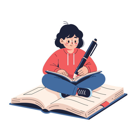 Girl sitting on the book and reading a book.のイラスト素材