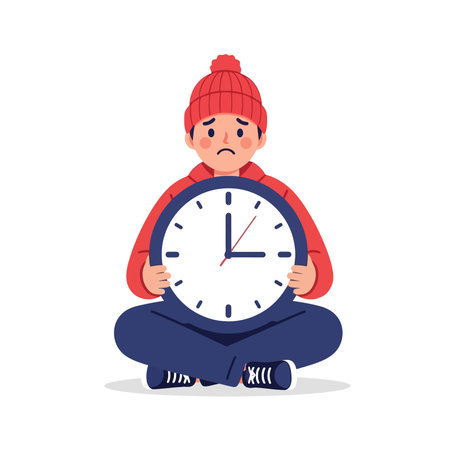 Sad boy with a clock.のイラスト素材