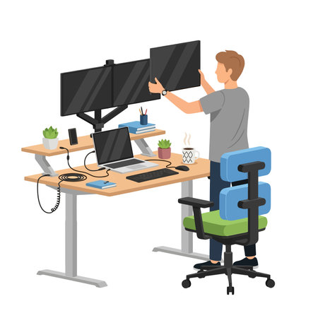 Man working at the computer in the office.のイラスト素材