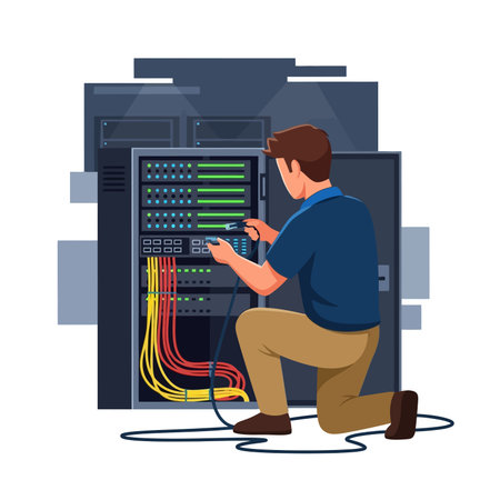 Data center technician working with computer server.のイラスト素材