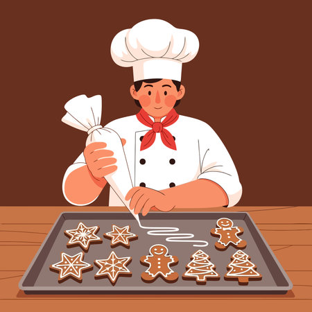 Chef decorating gingerbread cookies.のイラスト素材