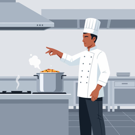 Chef cooking food in the kitchen.のイラスト素材