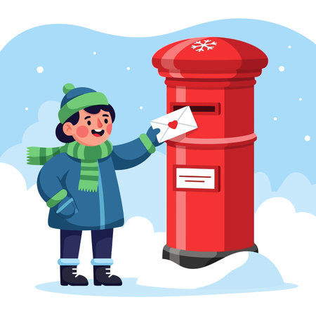 Cartoon vector illustration of a boy with a letter in a mailboxのイラスト素材