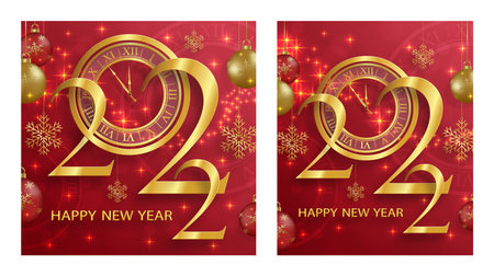 Happy New Year 2022, festive pattern with Christmas balls and snowflakes concept on color background...