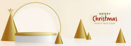 Podium round stage style, for Merry christmas and happy new year and festivals or greeting festival with red paper cut art and craft on color backgroung with festive elements.のイラスト素材