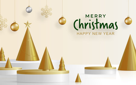 Podium round stage style, for Merry christmas and happy new year and festivals or greeting festival with red paper cut art and craft on color backgroung with festive elements.のイラスト素材