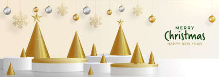 Podium round stage style, for Merry christmas and happy new year and festivals or greeting festival with red paper cut art and craft on color backgroung with festive elements.のイラスト素材