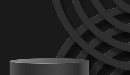 Round podium stage for Black Friday sale poster with black paper cut and craft style on color background for banner, poster or web siteのイラスト素材